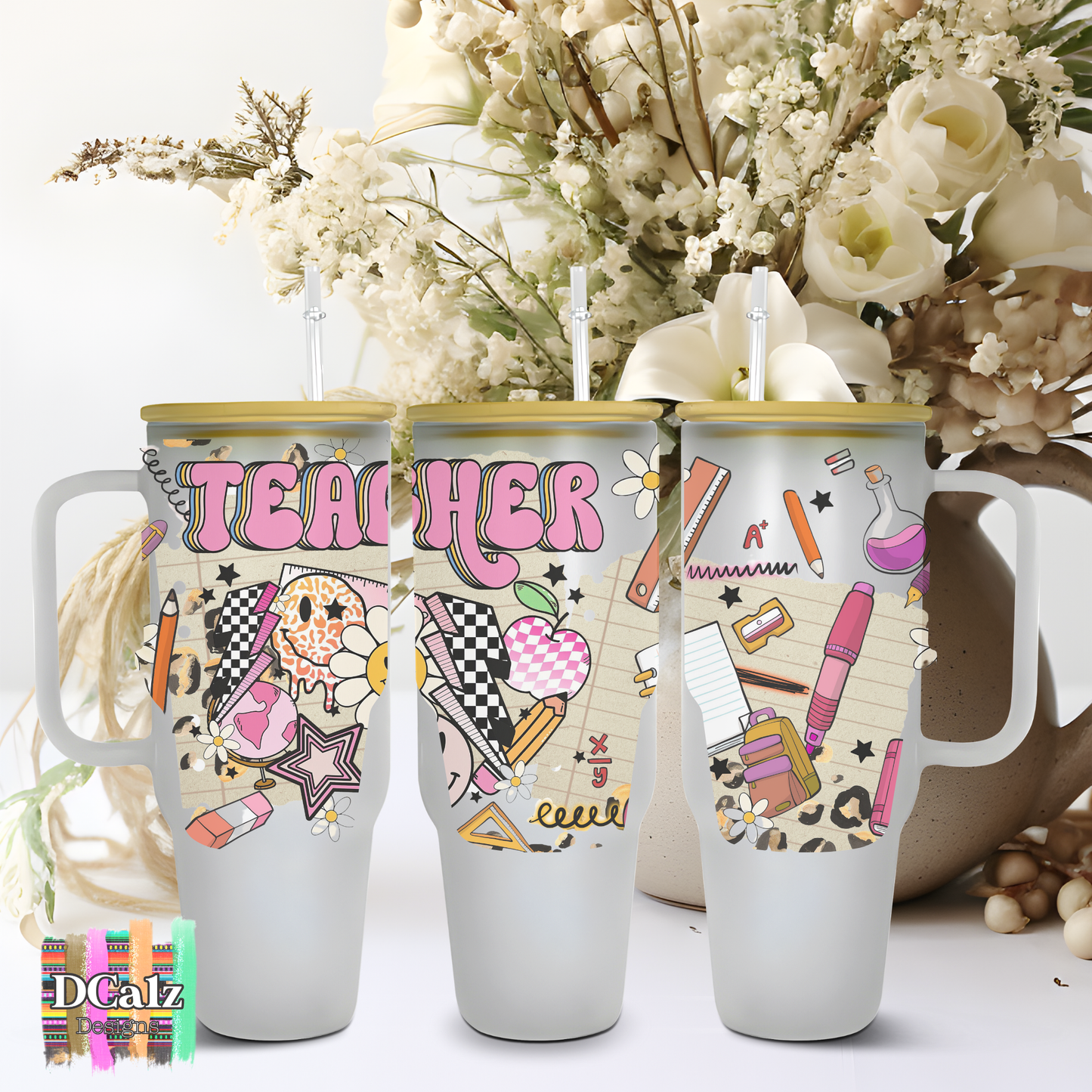 40 oz Glass Tumbler - Retro Teacher