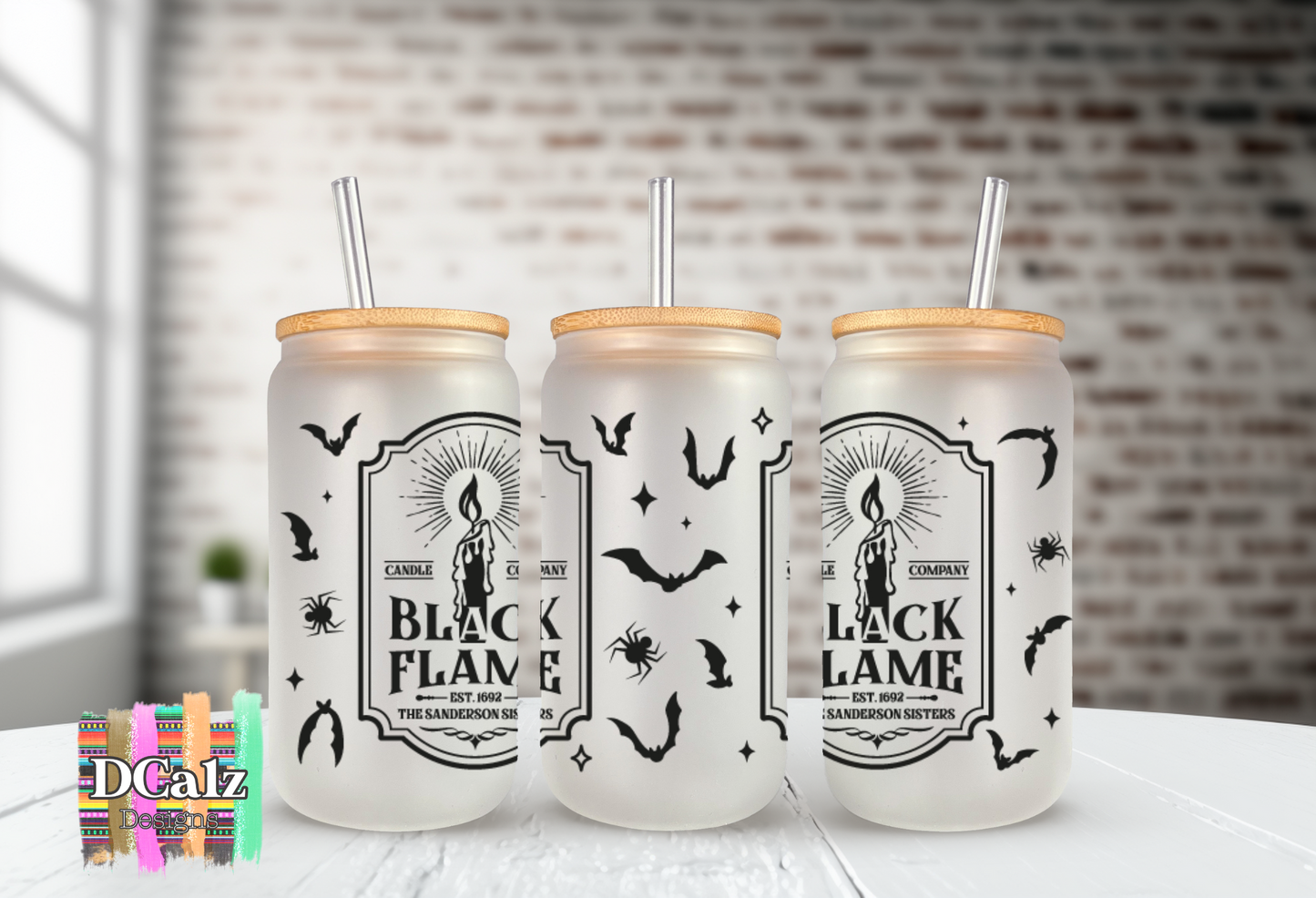 16 oz Glass Can Glow in the Dark - Black Flame