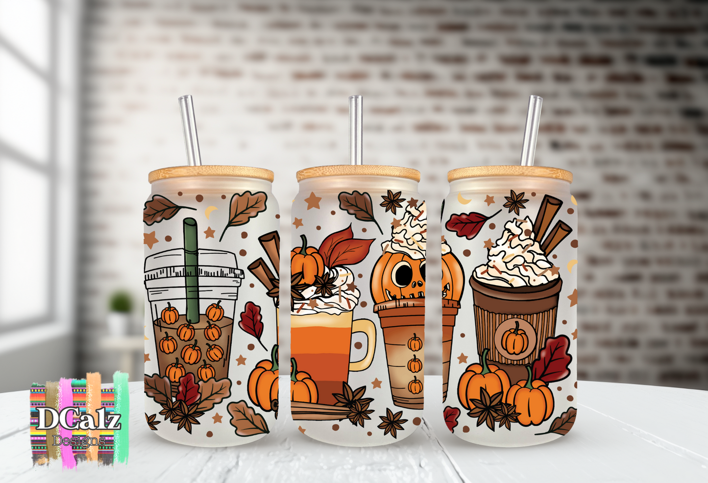 16 oz Clear Glass Can - Fall Cups