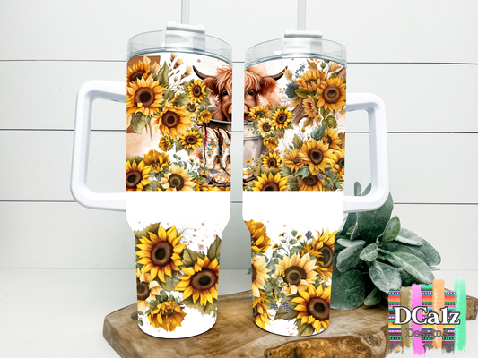 40 oz Highland Cow and Sunflowers