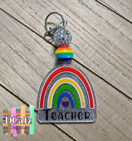 3" Rainbow Teacher Keychain